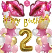 Snoes Mega Beauty Helium Ballonnen Set 2 Jaar - Roze Helium Folieballonnen - Slinger Happy Birthday Goud