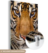 MuchoWow® Glasschilderij 120x160 cm - Schilderij acrylglas - Tijger - Dieren - Kop - Foto op glas - Schilderijen