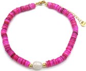 Bracelet de Cheville - Perles et Perle - Acier Inoxydable - Bracelet de Cheville - Longueur 22-28 cm - Violet
