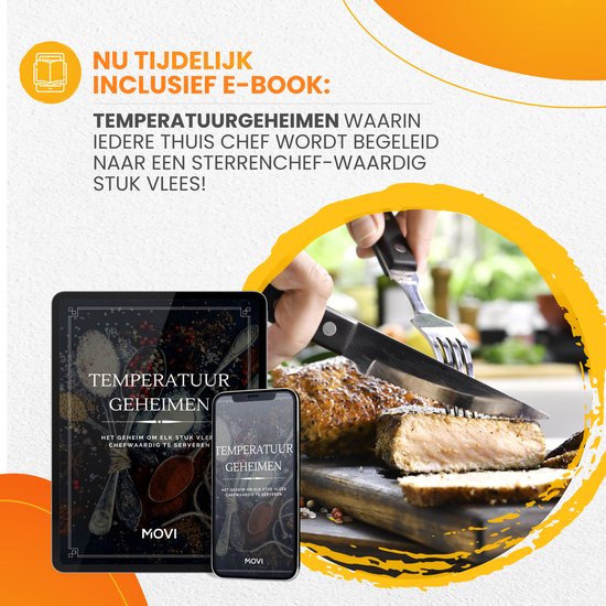 Movi EXPERT - Vleesthermometer - BBQ thermometer – 4 Meetsondes - Bedienen via APP - Oventhermometer - Vleesthermometer draadloos – Keukenthermometer - Kamado - Suikerthermometer – Barbecue accessoires - Inclusief e-Book - Kookwekker - Movi