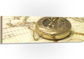 Hout - Gouden Kompas op Wereldkaart - 150x50 cm - 9 mm dik - Foto op Hout (Met Ophangsysteem)