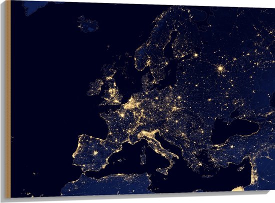 Hout - Kaart van Europa - 100x75 cm - 9 mm dik - Foto op Hout (Met Ophangsysteem)