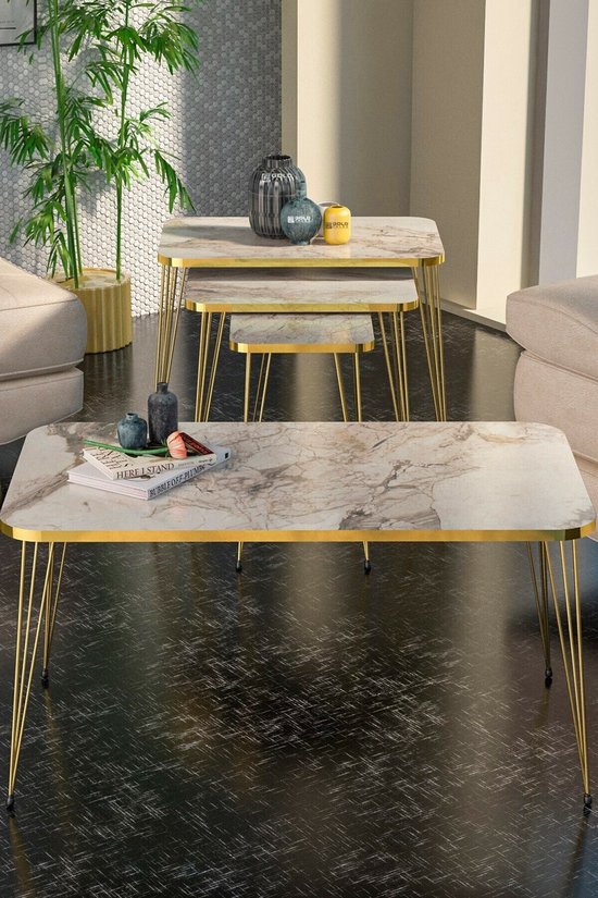 Set de table basse Sierra | aspect marbre | Lot de 4 | Blanc | Design  luxueux | Marbre... | bol