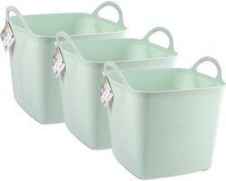 Plasticforte Kuip/emmer/wasmand - 3x - flexibel - lichtgroen - 43 liter - vierkant - kunststof - 40 x 40 x 44 cm