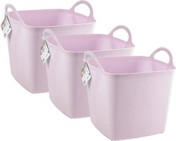 PlasticForte Kuip/emmer/wasmand - 3x - flexibel - roze - 43 liter - vierkant - kunststof - 40 x 40 x 44 cm
