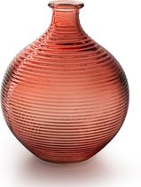 Jodeco Vase à fleurs/vase bouteille - orange/terra - forme sphérique avec nervures - D16 x H20 cm