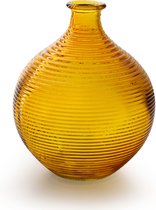 Jodeco Bloemenvaas/flesvaas - geel - bolvorm met ribbel - D16 x H20 cm