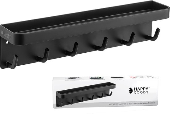 Happy Goods Sleutelrekje Zwart - Zelfklevend - Sleutelhouder - RVS - Sleutelkastje - Modern - Sleutelbord