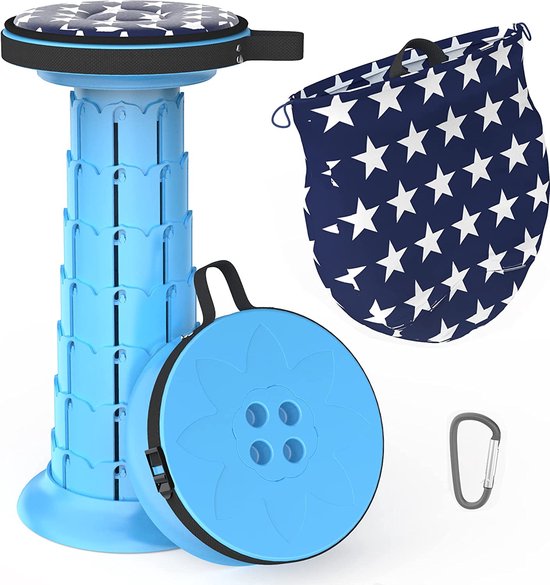 Auspicious Draagbare klapkruk - intrekbare campingkruk, kleine telescopische kruk voor vissen/BBQ/indoor/buitenactiviteiten, maximale belasting 397 lbs, in hoogte verstelbaar (zwart