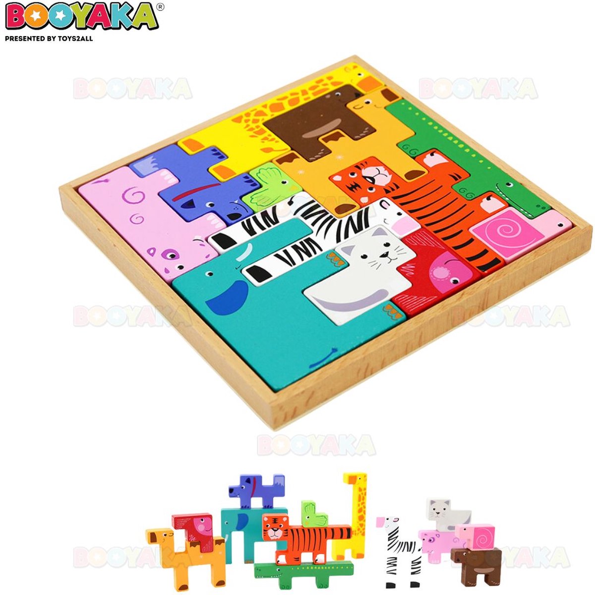 geestelijke gezondheid Scheiden hangen Booyaka® Puzzelen, bouwen en spelen met houten dieren - Bouwen speelgoed –  Puzzel -... | bol.com