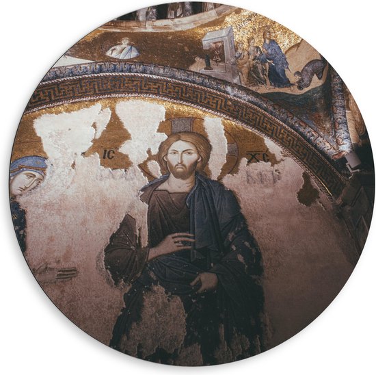 Dibond Muurcirkel - Religieuze Muurschilderingen in een Kerk - 80x80 cm Foto op Aluminium Muurcirkel (met ophangsysteem)