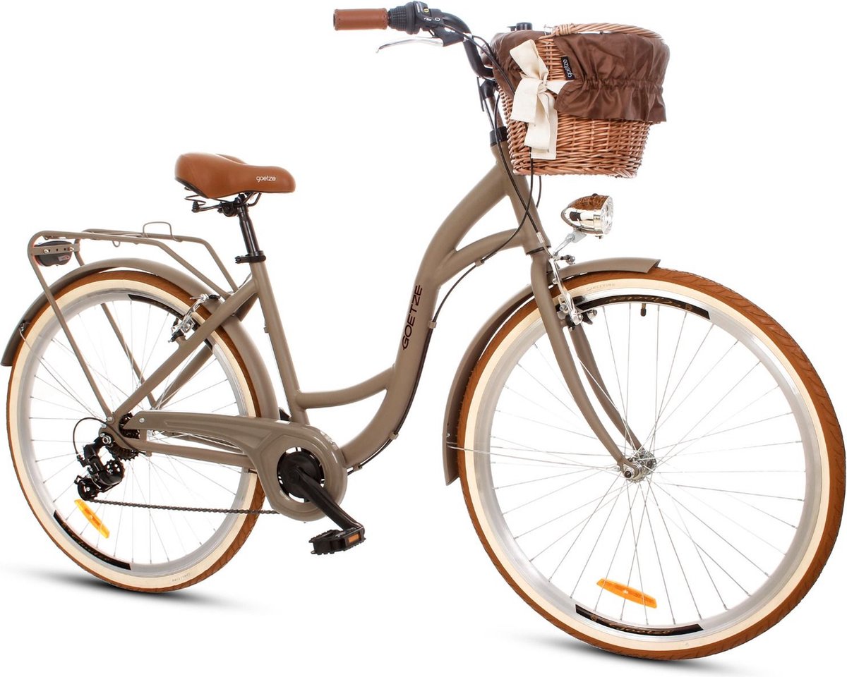 Goetze Mood aluminium frame damesfiets retro vintage Holland citybike, 28 inch wielen, 7 versnellingen Shimano schakelwerk, diepe instap, mand met bekleding gratis! - Goetze