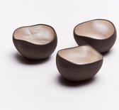 Waxinelichthouder - Pearl - parelmoer - grijs - set van 3 - keramiek - dia. 8 cm x hoogte 5 cm - opbergschaaltje - decoratieschaal - windlicht - waxinelicht - kandelaar - organische vorm
