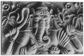 Dibond - Stenen Ganesha Beeld met Details van Bloemen - 60x40 cm Foto op Aluminium (Met Ophangsysteem)