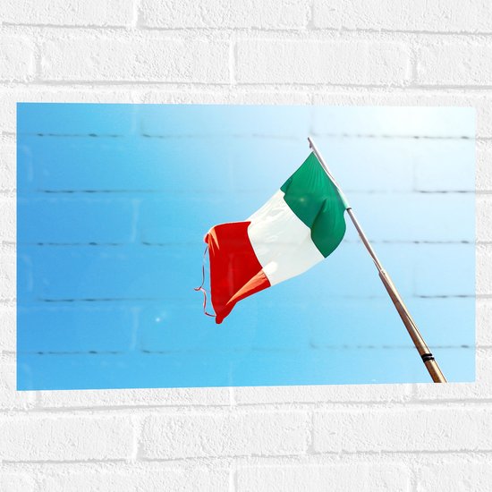 Muursticker - Italiaanse Vlag op Stok - 60x40 cm Foto op Muursticker