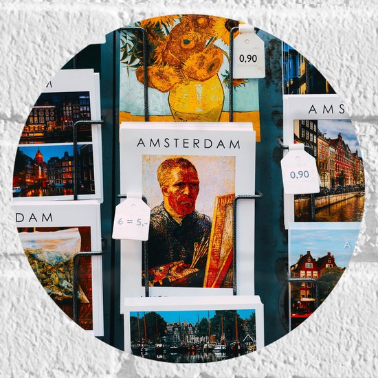 Muursticker Cirkel - Amsterdamse Ansichtkaarten in het Rek - 20x20 cm Foto op Muursticker