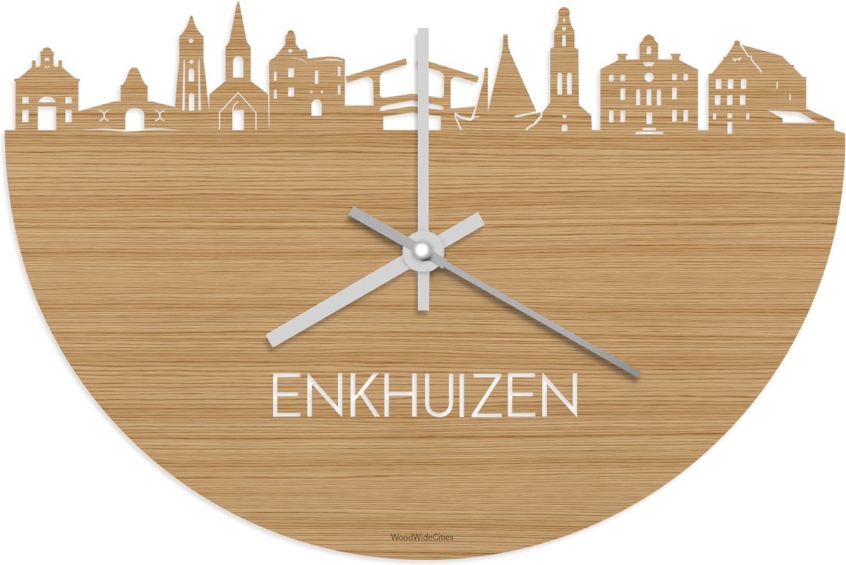 Skyline Klok Enkhuizen Bamboe hout - Ø 40 cm - Stil uurwerk - Wanddecoratie - Meer steden beschikbaar - Woonkamer idee - Woondecoratie - City Art - Steden kunst - Cadeau voor hem - Cadeau voor haar - Jubileum - Trouwerij - Housewarming -