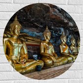 Muursticker Cirkel - Rijen Gouden Boeddha's in Wat Tham Khuha Sawan Tempel in Thailand - 70x70 cm Foto op Muursticker