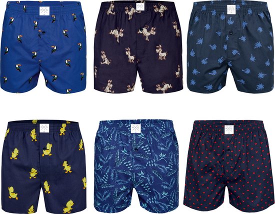 MG-1 Geweven Wijde Boxershorts Heren 6-Pack Multipack met Print - Maat XL - Losse boxershort heren