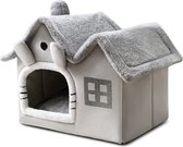 Kattengrotbed, warme en gezellige pluche katteniglo, wasbaar hondenbed met afneembaar kussen, verbeter slaap, opvouwbaar kattenhuis (S, grijs)