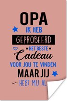 Poster Quotes - Opa jij hebt mij al - Spreuken - Opa - 20x30 cm - Vaderdag cadeau - Geschenk - Cadeautje voor hem - Tip - Mannen