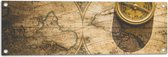 Tuinposter – Kompas met Wereldkaarten - 90x30 cm Foto op Tuinposter (wanddecoratie voor buiten en binnen)