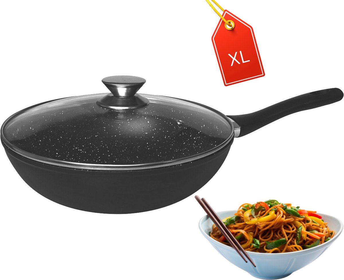 Poêle Wok en Fonte Chefarone 30CM - Ensemble Wok Poêle Wok