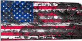 Dibond - Modder op Amerikaanse Vlag - 200x100 cm Foto op Aluminium (Wanddecoratie van metaal)