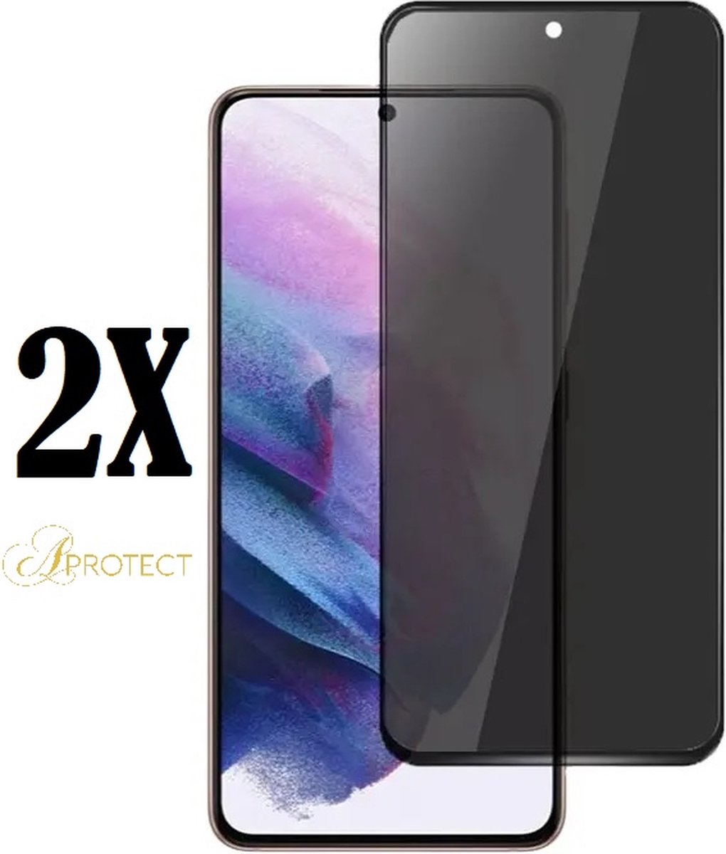 APROTECT® - Privacy screenprotector geschikt voor Samsung Galaxy S21FE - Tempered glass - Geschikt voor Samsung Galaxy S21 FE - Screen protector - 2 stuks