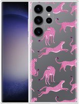 Cazy Hoesje geschikt voor Samsung Galaxy S23 Ultra Roze Cheeta's