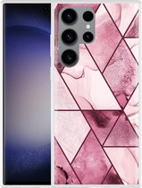 Cazy Hoesje geschikt voor Samsung Galaxy S23 Ultra Roze Marmer Mix