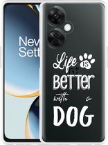 Cazy Hoesje geschikt voor OnePlus Nord CE 3 Lite 5G Life Is Better With a Dog Wit