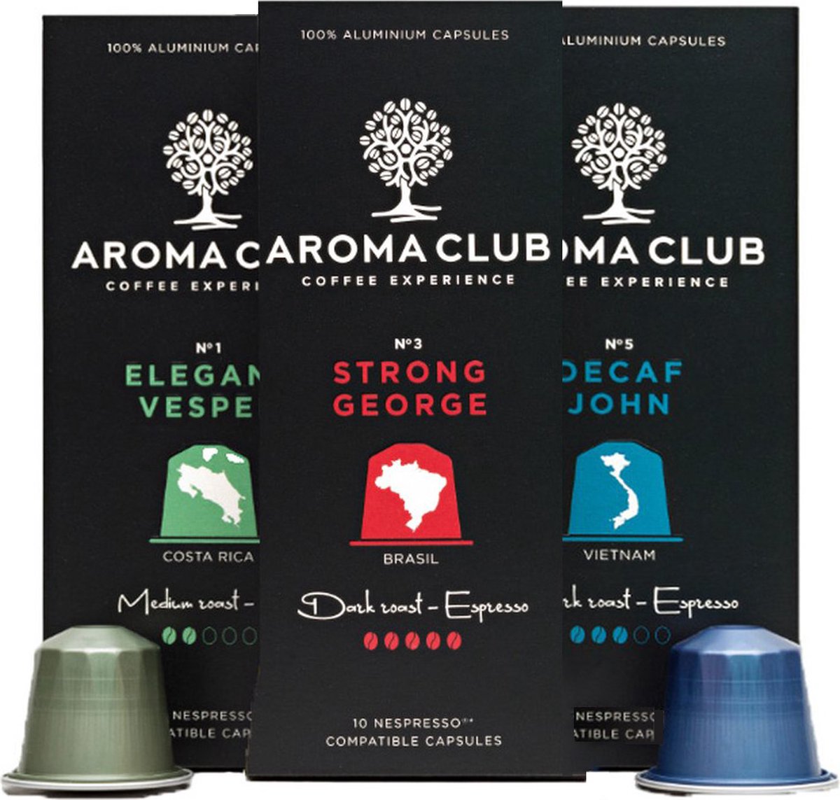Aroma Club - Proefpakket Nespresso Compatible Capsules (60 st.) - 3 smaken - Espresso & Lungo - 100% Aluminium Koffiecups - Aroma Club