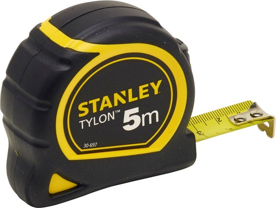 Stanley Tylon 5m rolbandmaat, met uitgetrokken geel meetlint.