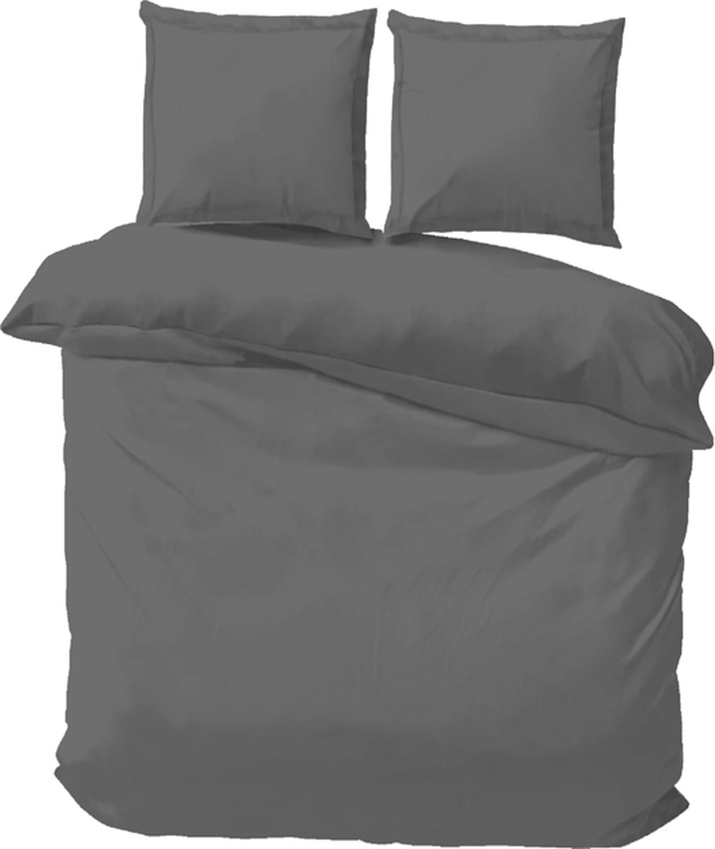 iSleep Satijn Katoen Dekbedovertrek Uni - Eenpersoons - 140x200/220 cm - Antraciet