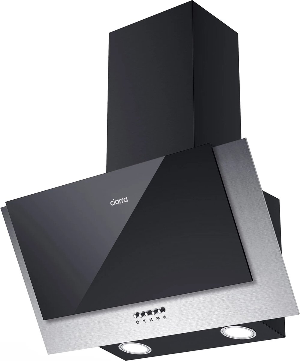 CIARRA CBCB6736C - 60cm Schuine Afzuigkap Dampkap RVS / Zwart - inclusief set koolstoffilters – 350m3 – energieklasse A
