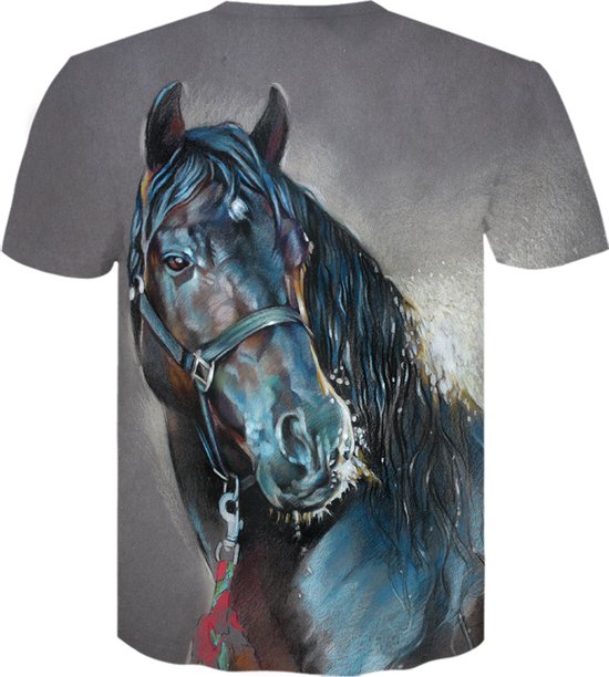 T-shirt - paard - 3D - korte mouw - ronde hals - oversized - XL
