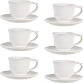 HAES DECO - Set de 6 tasses et soucoupes - contenance 150 ml - couleur Wit - Céramique - Service à thé, Service à café, Tasses à thé, Tasses à café, Cappuccino