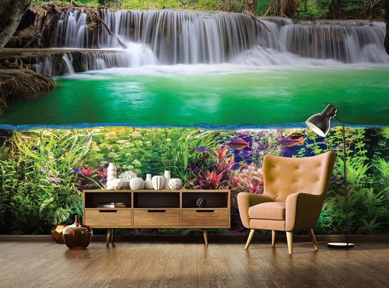 Photo Wallpaper King - Papier peint Papier peint photo - Papier peint Papier peint non tissé - Papier peint - Monde sous-marin - Cascade - Pêche - 3D - 254 x 184 cm