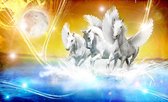 Fotobehang - Vlies Behang - Witte Pegasussen in het Water - Unicorns - 208 x 146 cm