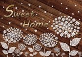 Fotobehang - Vlies Behang - Sweet Home - Witte Bloemetjes op Houten Planken - Kunst - 254 x 184 cm