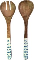 Floz Design houten slabestek met print - unieke combi hout en keramiek - slaset vork en lepel - veilige materialen - fairtrade