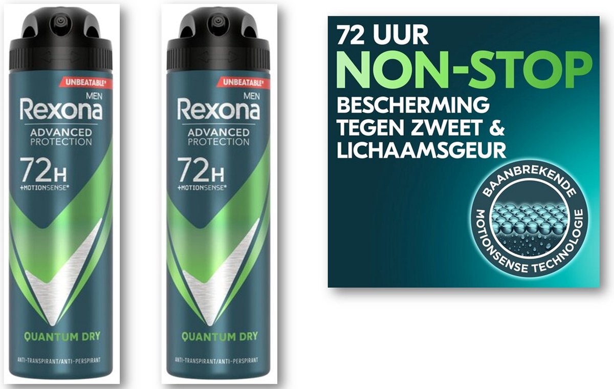 Goedkoopste Rexona Men Dry Quantum - 150 ml - Deodorant Spray - 2 stuks - Voordeelverpakking