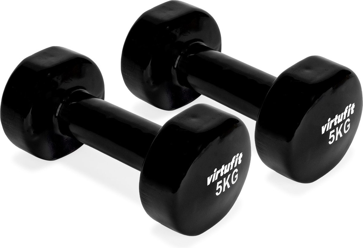 VirtuFit Vinyl Dumbbell Set Pro – 2 x 5 kg – Zwart