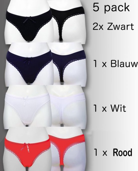 5 pak strings XL Zwart (2), Blauw, Wit, Rood