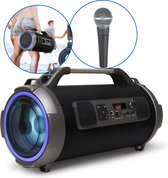 Phreeze Portable RGB Flip Bazooka - Met Karaoke Microfoon - Krachtige Draagbare Bluetooth Speaker - 24 Watt - RGB-lichten - Equalizer - LED-display - Diverse Afspeelmogelijkheden - 10 Meter Bereik - Ingebouwde Li-ion Batterij 3600mAh
