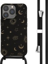 iMoshion Hoesje Geschikt voor iPhone 13 Pro Hoesje Met Koord - iMoshion Siliconen design hoesje met koord - Zwart / Sky Black