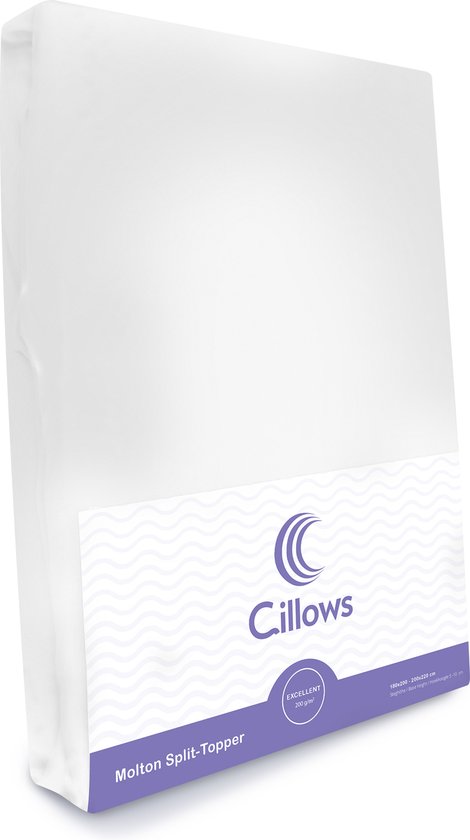 Cillows Premium Split Topper Molton Hoeslaken voor Topper - Katoen (stretch) - 140x220 cm - (t/m 10 cm hoogte) - Wit