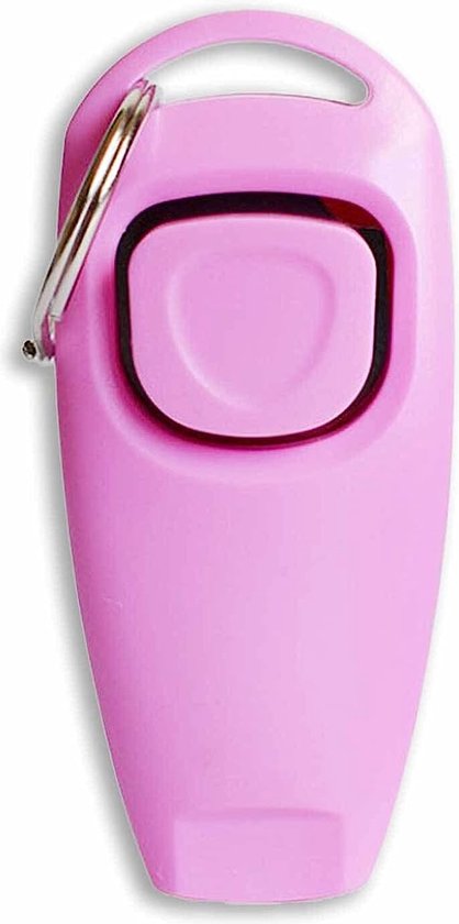 Roze Knaak clicker met zilveren ring, close-up.