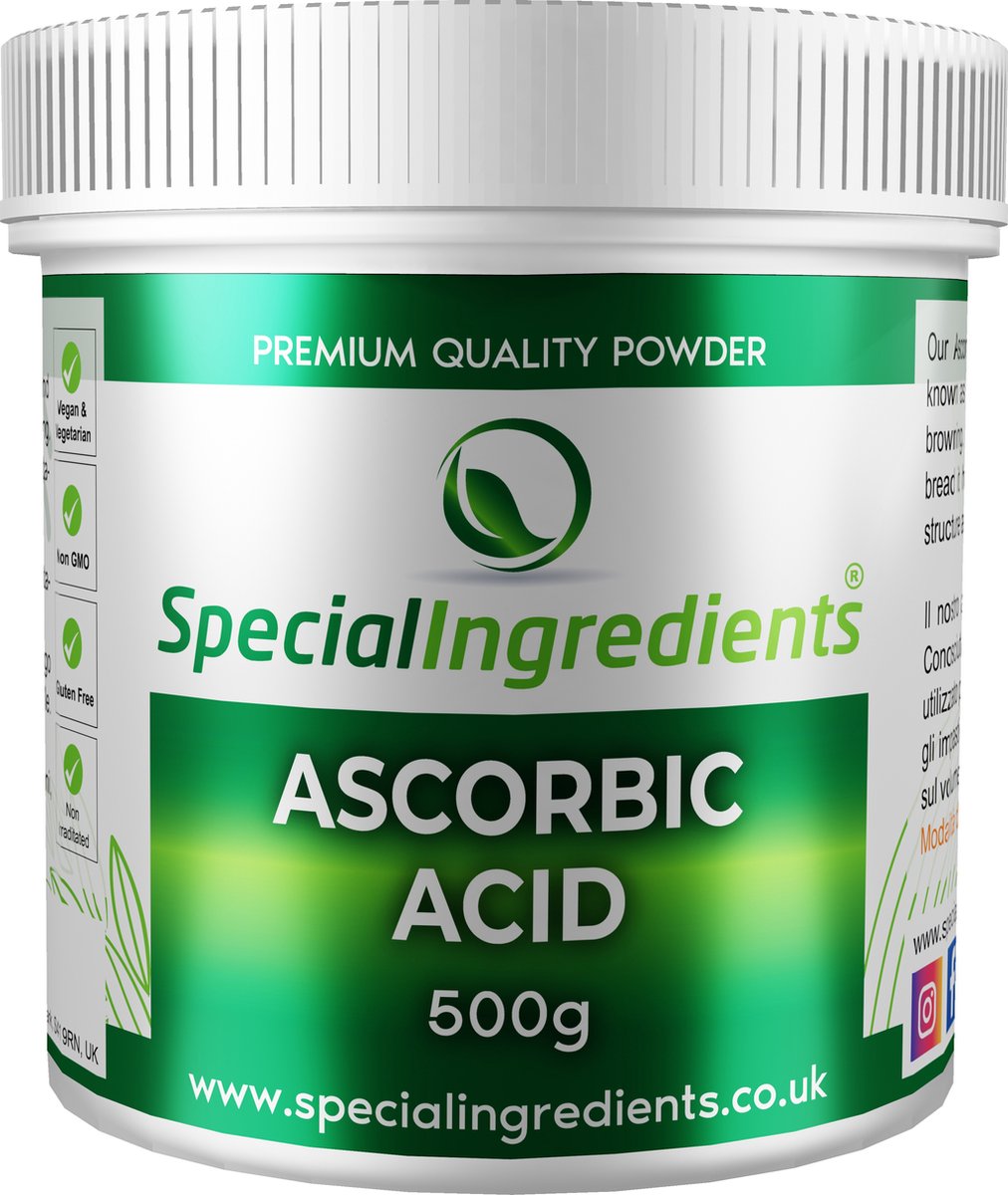 Ascorbine Zuur - 500 g - Ascorbinezuur Poeder - Vitamine C Poeder - Hersluitbare Pot - Recycled Plastic